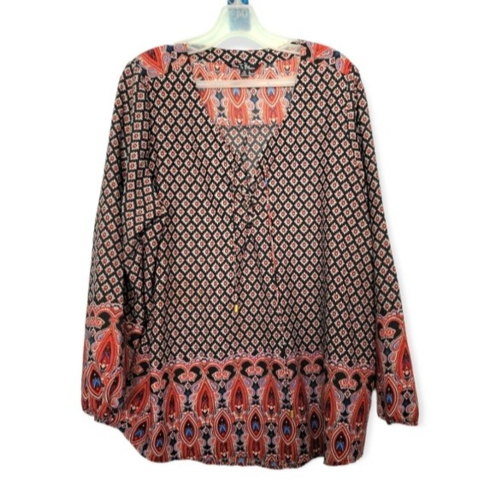 Time to Bloom Black & Red Boho Print Blouse Size 2x